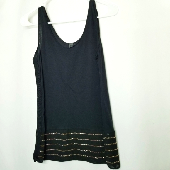 J Crew Black Sleeveless Tank Lightweight Multimedia With a sheer Beaded Panel XS - Picture 1 of 10